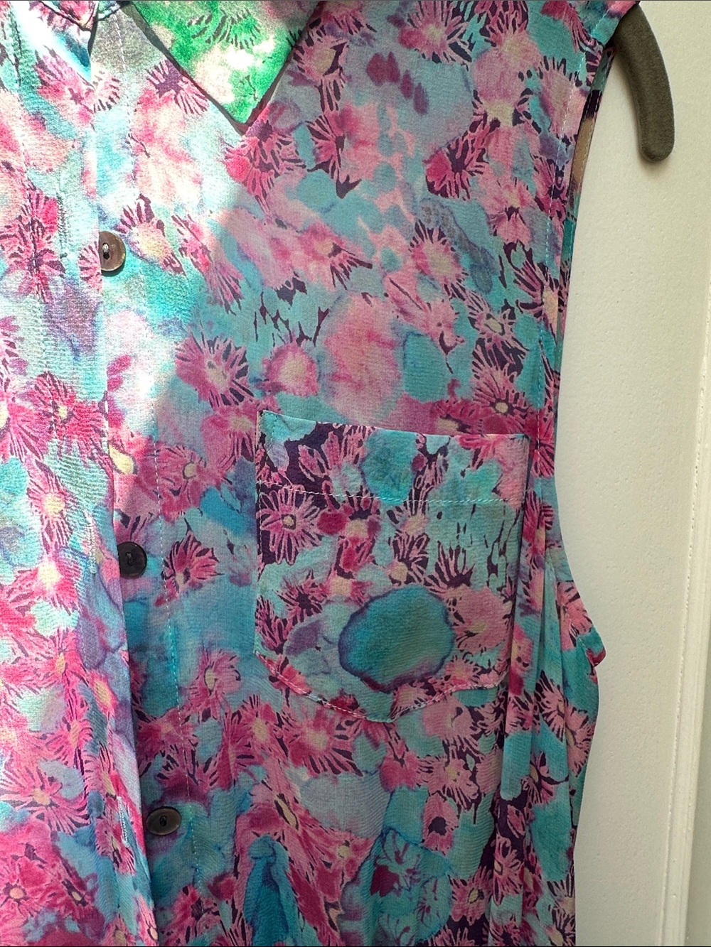 Gryphon Pink, Teal & Green Floral Sleeveless Collared Dress